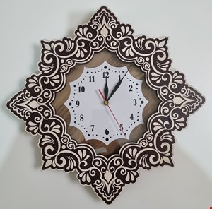 ساعت دیواری طرح اسلیمی مدل شکوفه قهوه ای