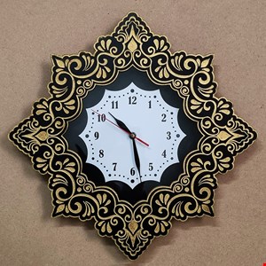 ساعت دیواری طرح اسلیمی شکوفه مشکی طلائی